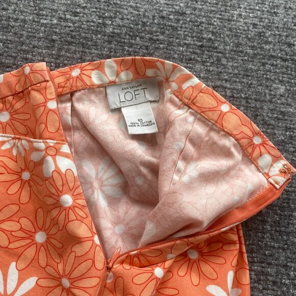 Ann Taylor Loft Skirt Womens 10 Orange & White Floral tropical‎ Hawaiian beach - Picture 7 of 10